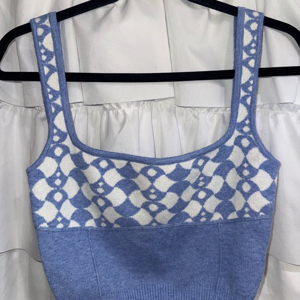 Princess Polly Blue and White Knit Crop Tank